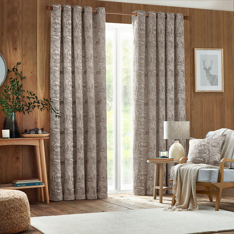 Winter Woods Chenille Lined Eyelet Curtains - Taupe