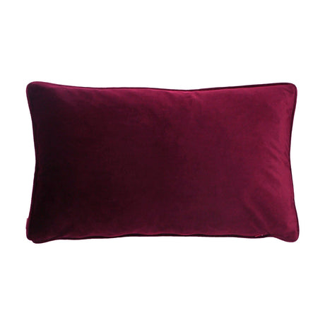 Zinara Animal Velvet Cushion in wine-red, rectangular bolster shape with plain velvet reverse, shown against a white background.