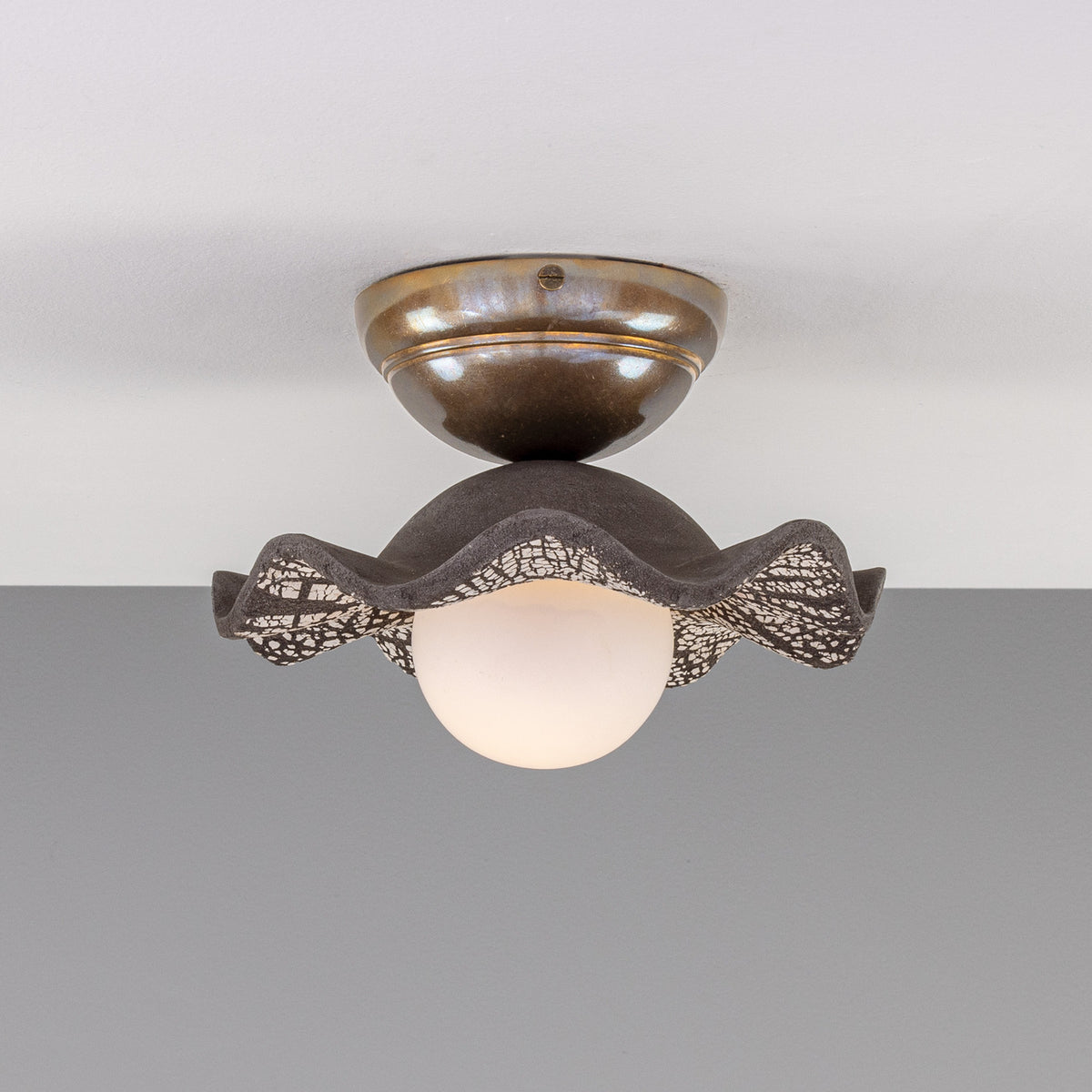 Rivale Ceramic Globe Flush Ceiling Light - Black Clay
