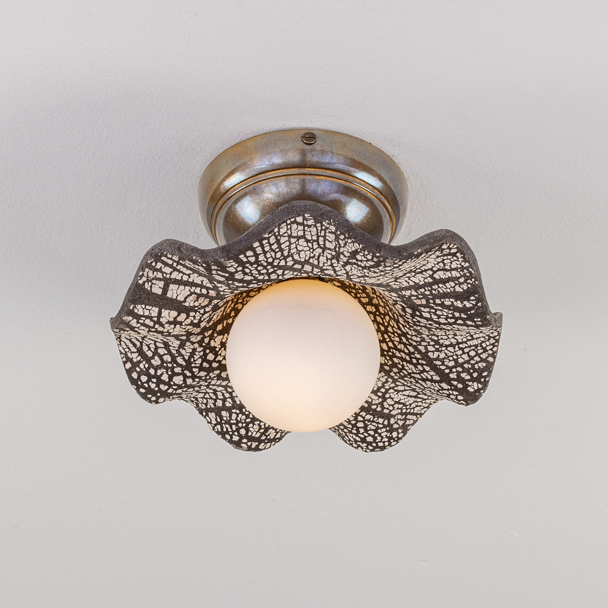 Rivale Ceramic Globe Flush Ceiling Light - Black Clay