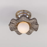 Rivale Ceramic Globe Flush Ceiling Light - Black Clay