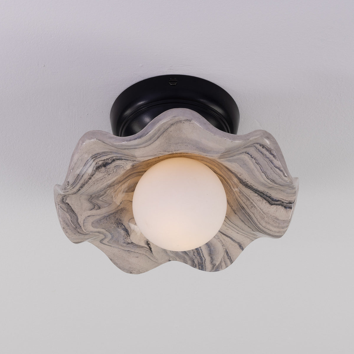 Rivale Ceramic Globe Flush Ceiling Light - Marbled