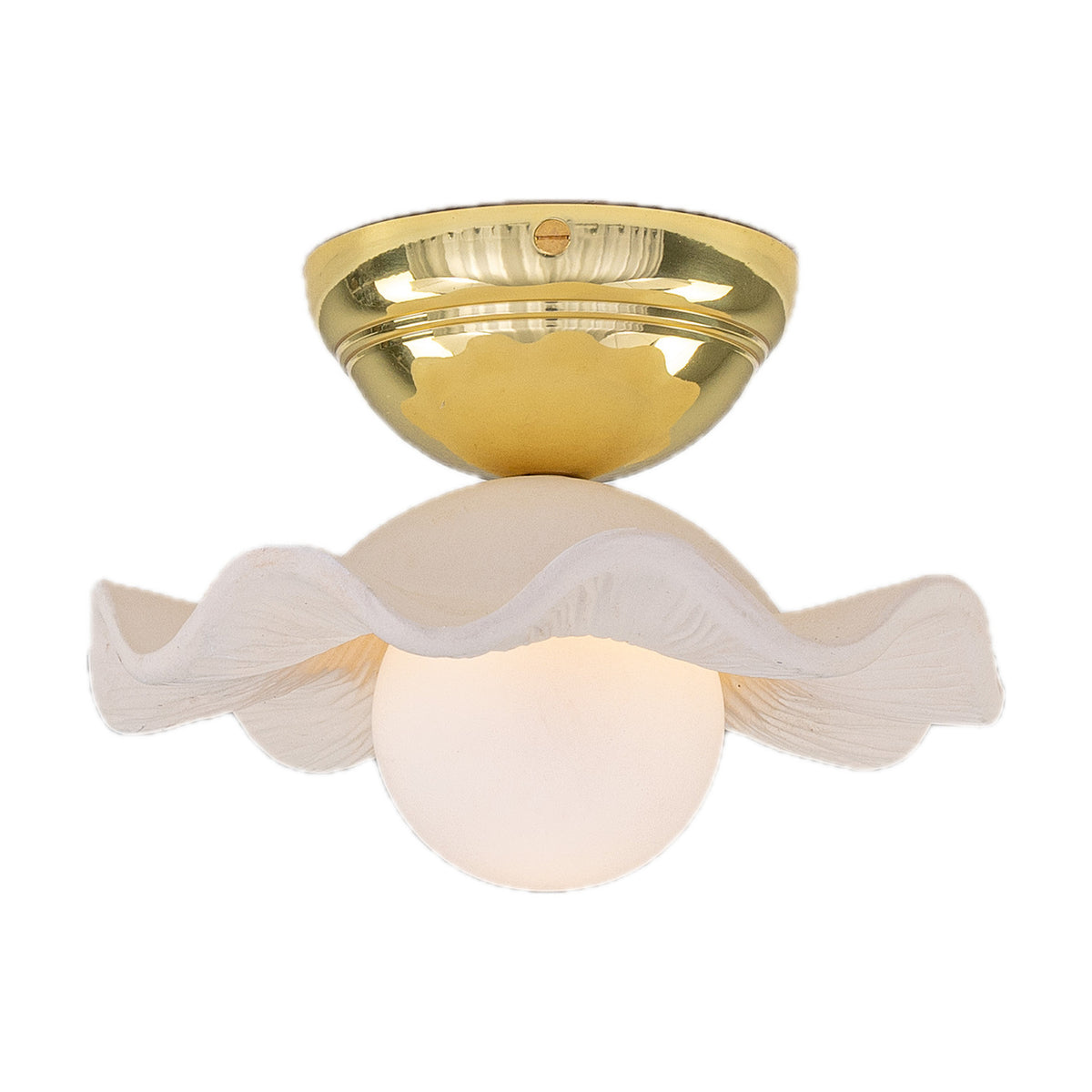 Rivale Ceramic Globe Flush Ceiling Light - Matt White Striped