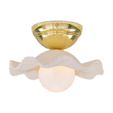 Rivale Ceramic Globe Flush Ceiling Light - Matt White Striped