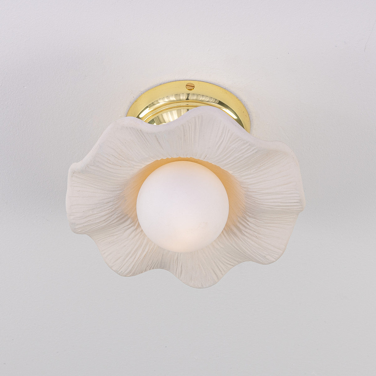 Rivale Ceramic Globe Flush Ceiling Light - Matt White Striped