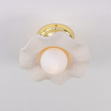 Rivale Ceramic Globe Flush Ceiling Light - Matt White Striped