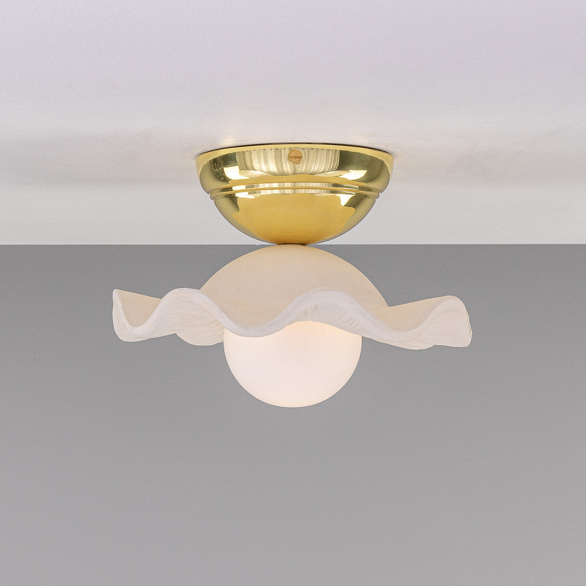 Rivale Ceramic Globe Flush Ceiling Light - Matt White Striped