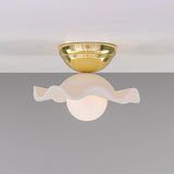 Rivale Ceramic Globe Flush Ceiling Light - Matt White Striped