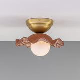 Rivale Ceramic Globe Flush Ceiling Light - Red Iron