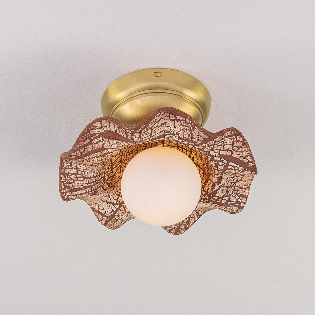 Rivale Ceramic Globe Flush Ceiling Light - Red Iron