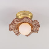Rivale Ceramic Globe Flush Ceiling Light - Red Iron
