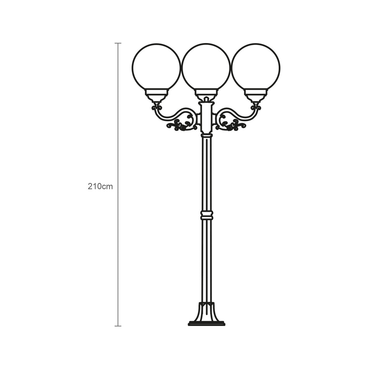 Rondel Small Cast Aluminium Outdoor 3 Light Lamp Post - 210cm