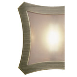 Close-up of Mantra Rosa Del Desierto flush ceiling light showing the curved antique brass corner frame and frosted glass shade illuminated by an R7S bulb.