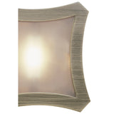 Close-up of Mantra Rosa Del Desierto flush ceiling light showing the curved antique brass corner frame and frosted glass shade illuminated by the bulb within.