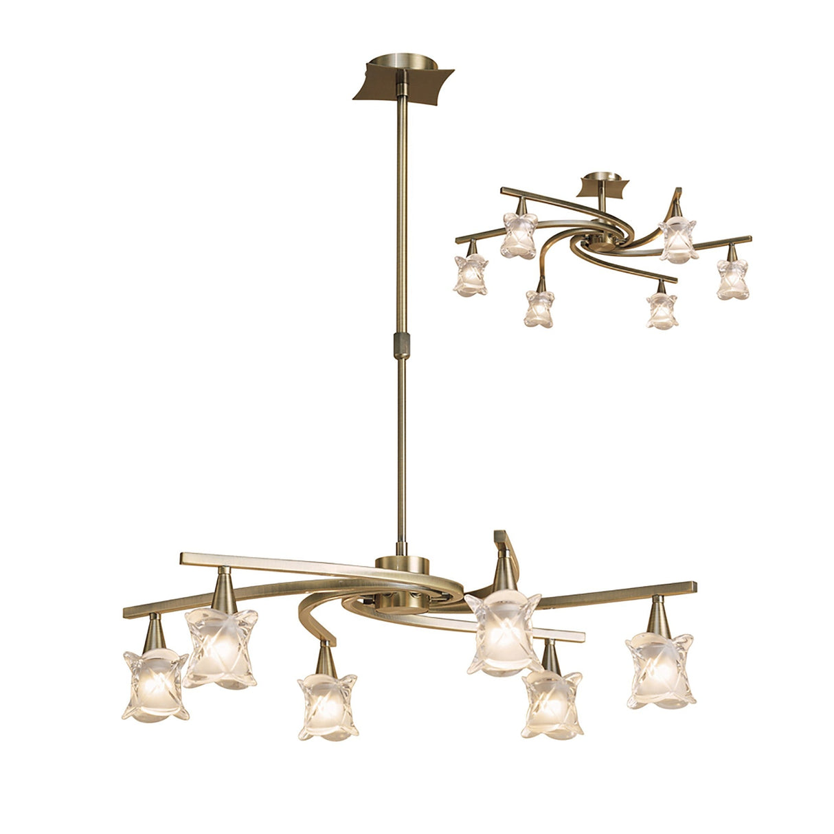 Rosa 64cm Telescopic 6 Light Chandelier/Semi-Flush - Antique Brass
