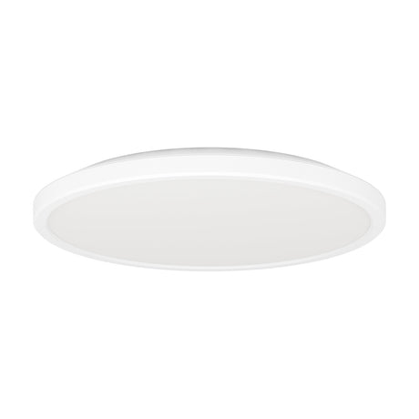 Rovito LED flush ceiling light, 30cm round white plastic fixture with integrated LED and flush low-profile design, shown at an angle on a plain white background.