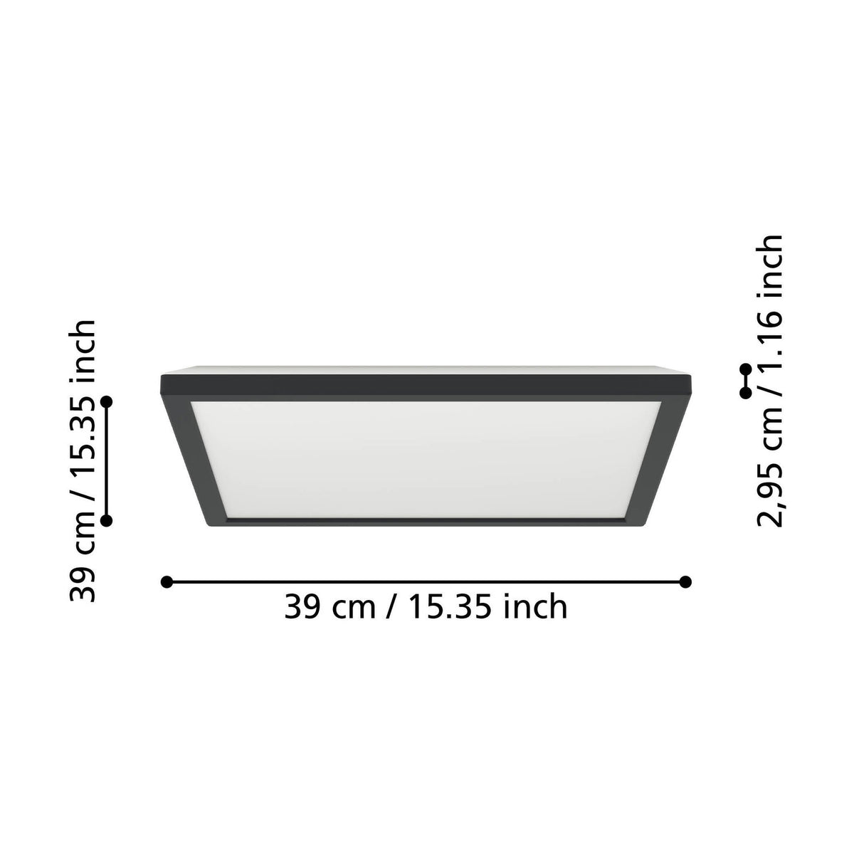 Rovito LED Panel Light 39 x 39cm with Remote - Black