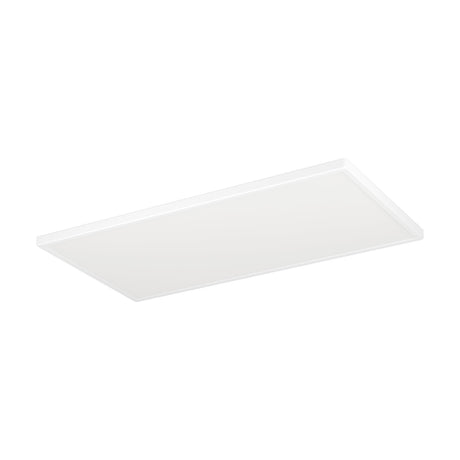 Rovito Smart LED ceiling panel light, 57 x 30cm rectangular design with white plastic frame and diffuser, shown at an angle on a plain white background.
