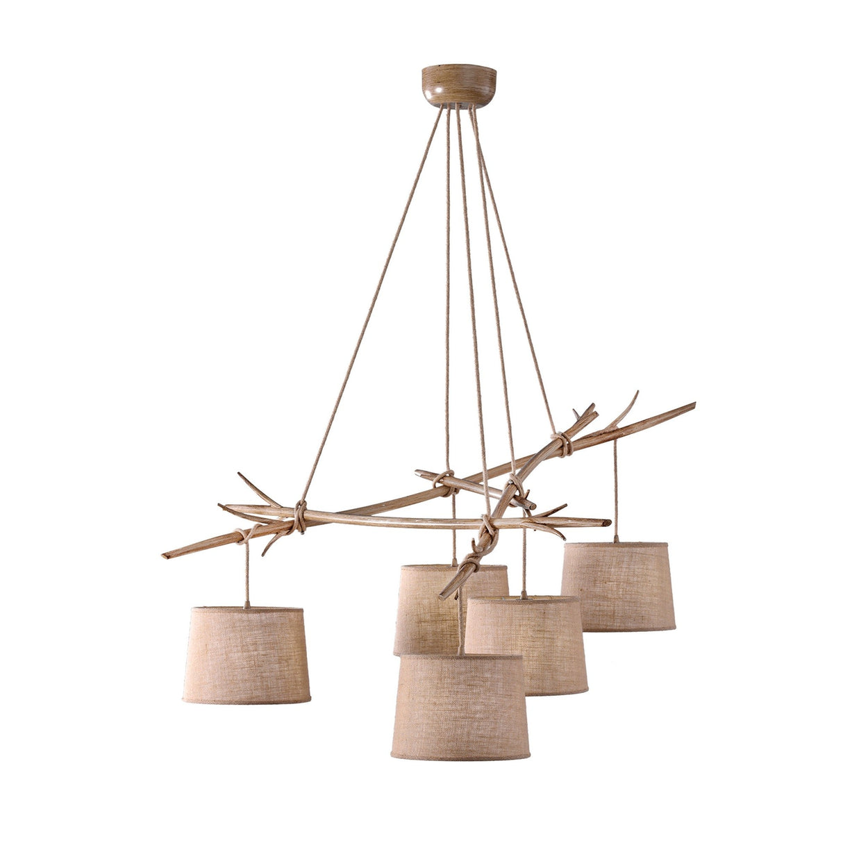 Sabina 5 Light Cluster Pendant Light - Light Brown With Linen Shade