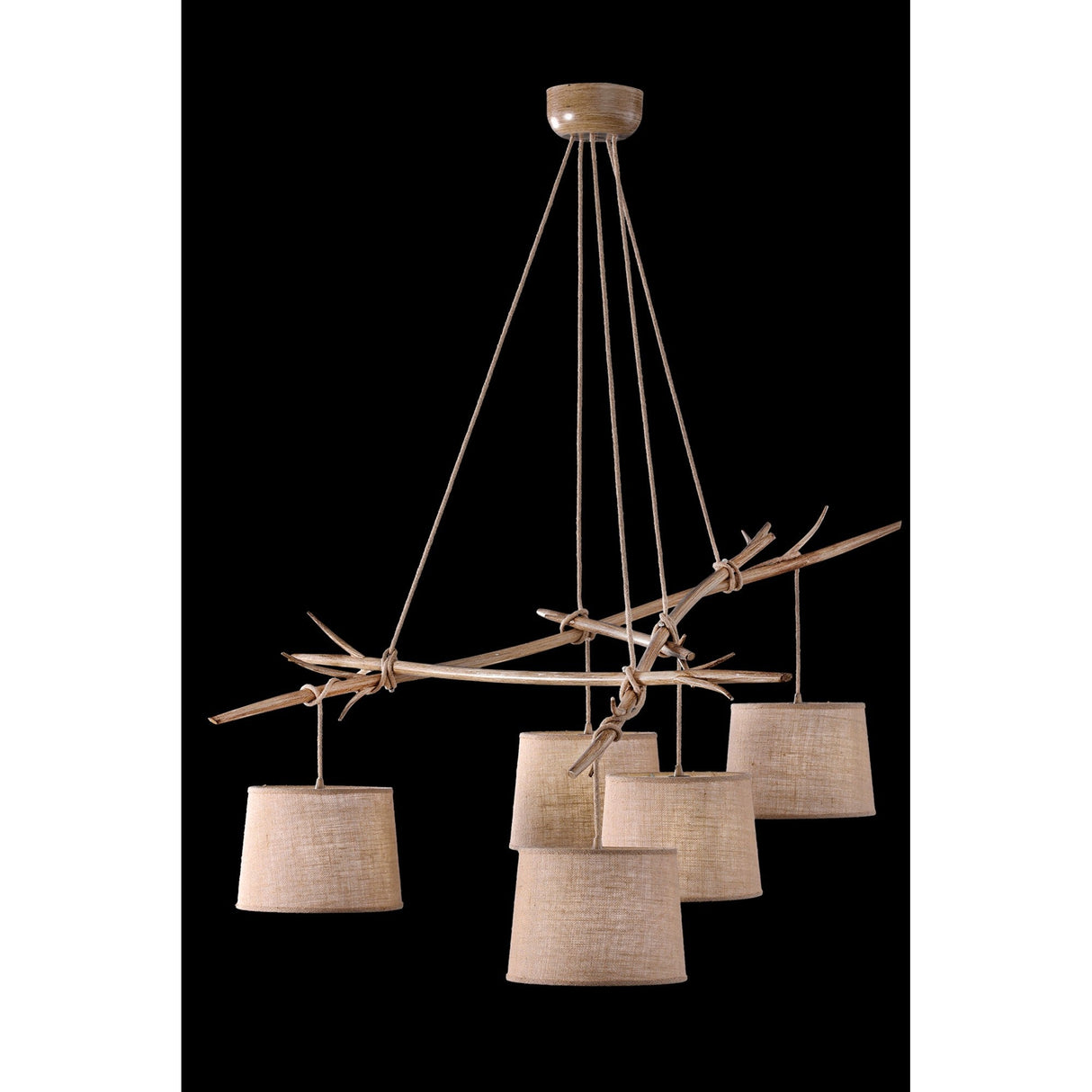 Sabina 5 Light Cluster Pendant Light - Light Brown With Linen Shade