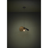 Saceda Pendant Light 53cm in Black & Gold, a single-light fixture with a curved steel disc shade, matt black outside and textured gold inside, suspended on a thin black cord against a dark background.