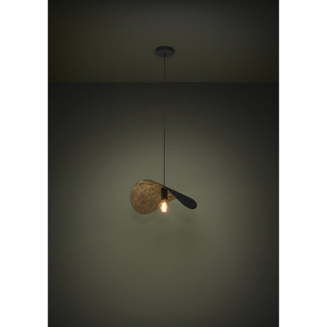 Saceda Pendant Light 53cm in Black & Gold, a single-light fixture with a curved steel disc shade, matt black outside and textured gold inside, suspended on a thin black cord against a dark background.