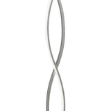 The Sahara LED Floor Lamp 21W 3000K in Silver & Chrome features two sleek, curved light strips twisting in a double helix design, providing elegant ambient lighting.