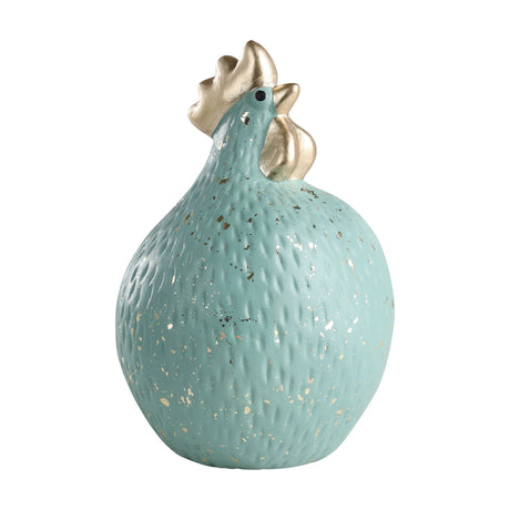 Saidane ceramic cockerel ornament in muted mint green with a textured, feather-like body, gold speckles, and a gold comb and wattles, shown on a plain white background.