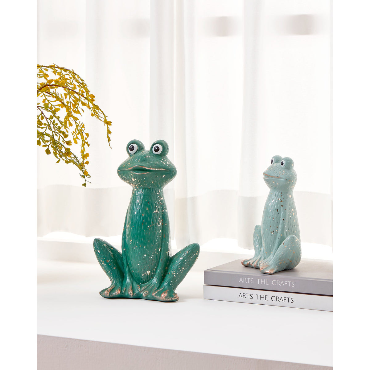 Saidane Ceramic Frog Ornament - Sage Green & Gold