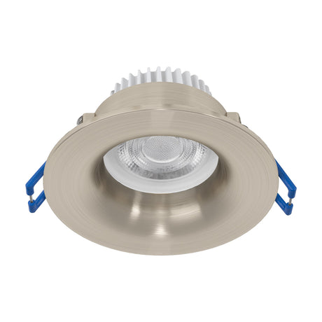 Salabate LED downlight in satin nickel, a round recessed ceiling light with aluminium body, deep-set lens, and spring clip fittings, shown on a white background.