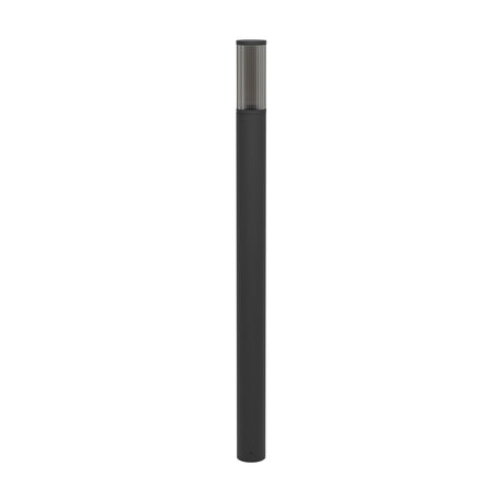 Salle Bollard Light in black aluminium, a tall slim outdoor post with ribbed smoked shade and flat cap, shown on a plain white background.