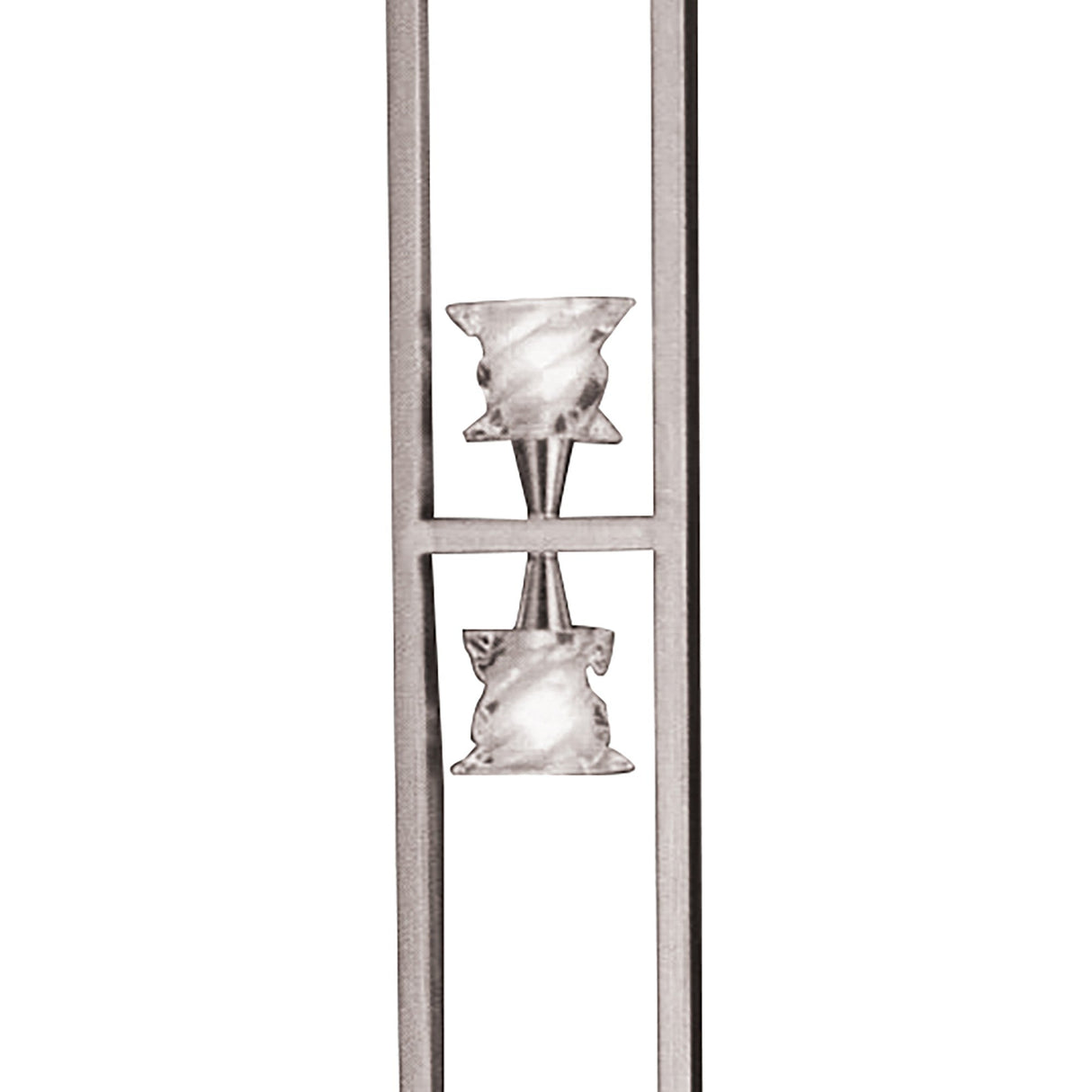 A close-up of the Salomon 4 Light Floor Lamp in satin nickel, featuring a modern metal frame with two clear decorative crystals. Its minimalist design brings a contemporary and refined touch to any space.