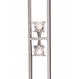 A close-up of the Salomon 4 Light Floor Lamp in satin nickel, featuring a modern metal frame with two clear decorative crystals. Its minimalist design brings a contemporary and refined touch to any space.