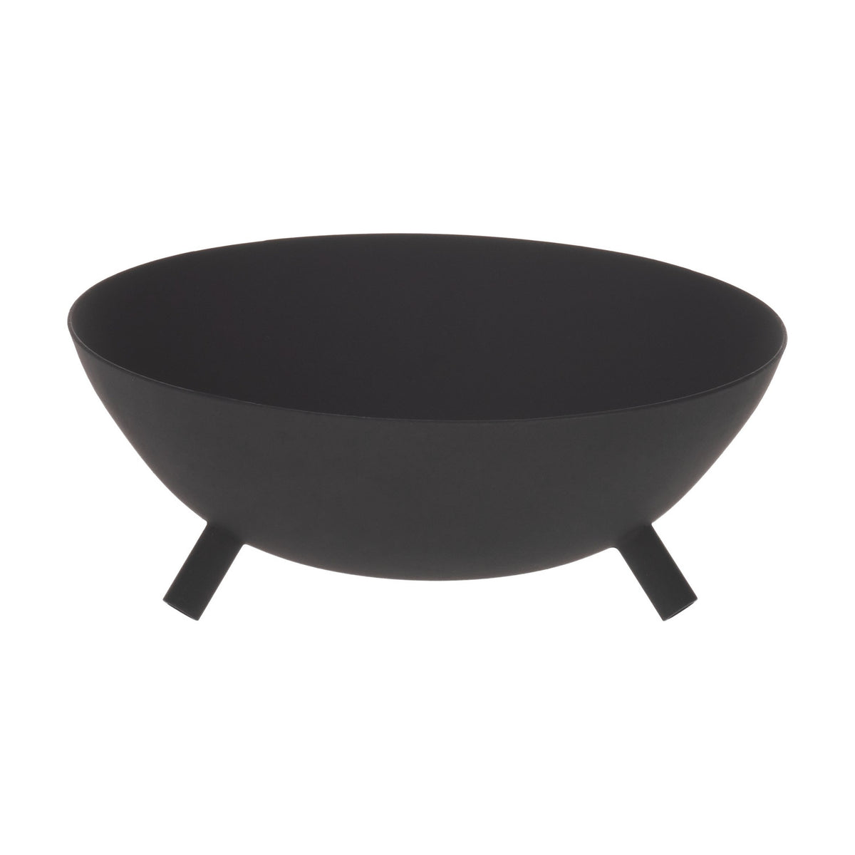 Sapang Metal Decorative Bowl in black with a matt finish, round shallow shape on short angled legs, shown on a plain white background.