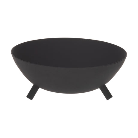 Sapang Metal Decorative Bowl in black with a matt finish, round shallow shape on short angled legs, shown on a plain white background.