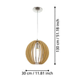 Sarmarne Wooden Pendant Light 30cm - Satin Nickel