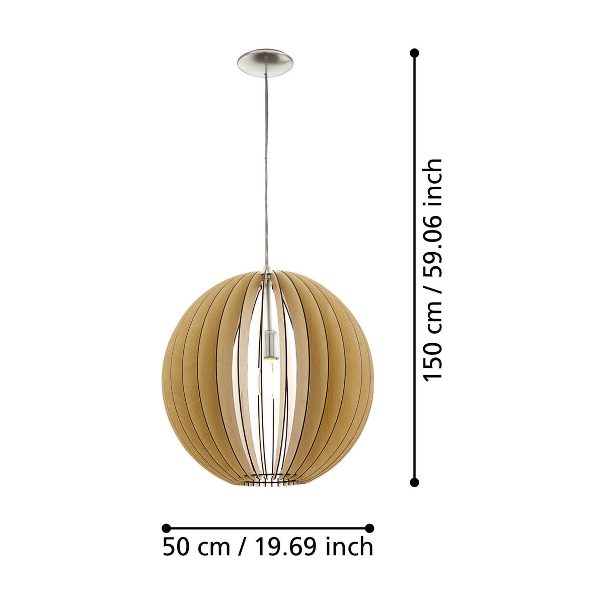 Sarmarne Wooden Pendant Light 50cm - Satin Nickel