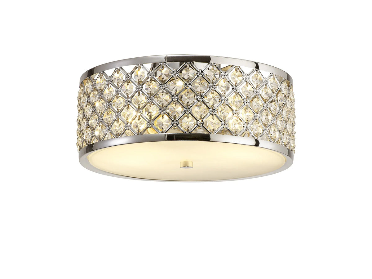 Sasha 2 Light E27 Flush Ceiling Light 30cm - Polished Chrome