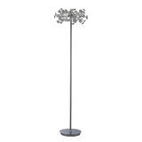 The Savanna 3 Light Crystal Floor Lamp in polished chrome features a slim metallic stand, an elegant cluster of crystal elements forming the shade, and stands gracefully on a round base for a modern touch.