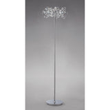 The Savanna 3 Light Crystal Floor Lamp in polished chrome features a tall, modern design with a shiny base and pole, topped by a decorative cluster of clear crystals that resemble delicate flowers or branches.