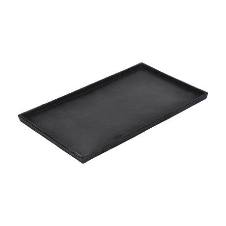 Savant Decorative Tray 30 x 17.5cm in black aluminium, a slim rectangular tray with a low raised rim and lightly textured surface, shown on a plain white background.