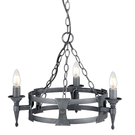 Saxon 3 Light Chandelier - Black/Silver Patina