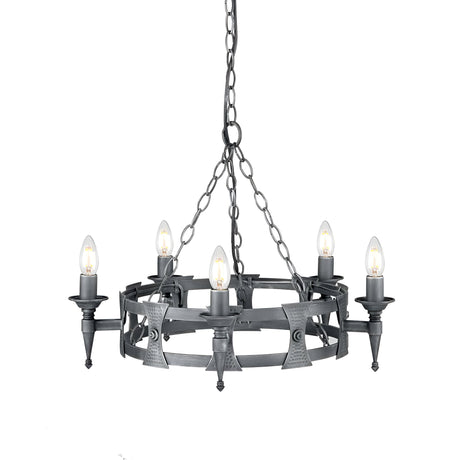 Saxon 5 Light Chandelier - Black/Silver Patina