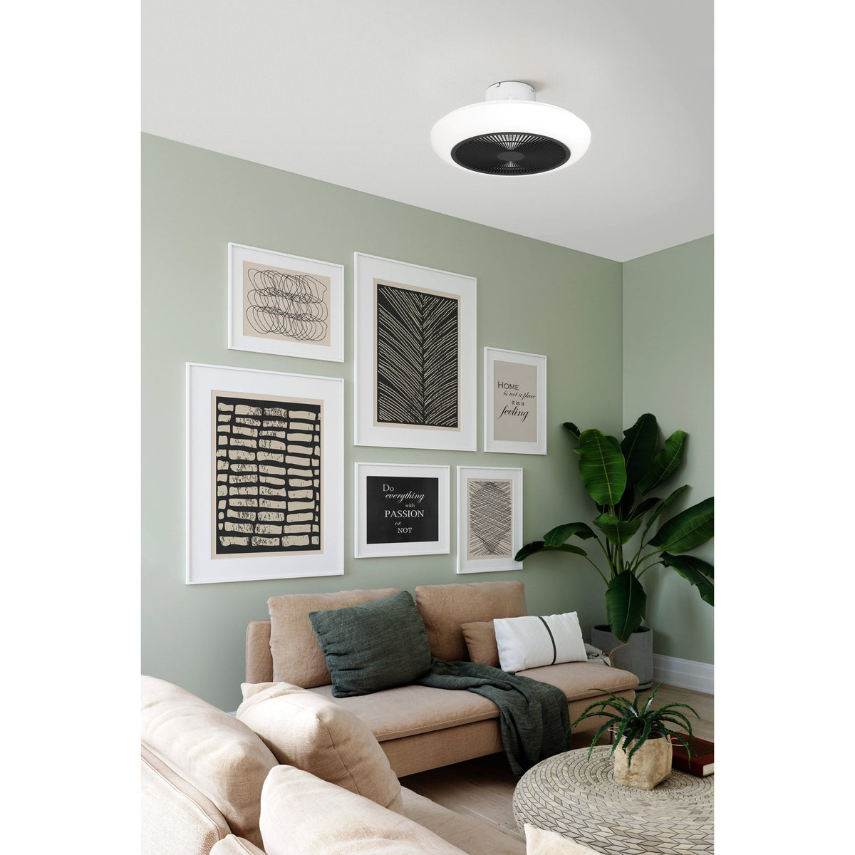Sayulita Ceiling Fan with Light - White & Black