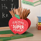 Teaching Is My Super Power Apple Teacher Wooden Pen Pot - Red
