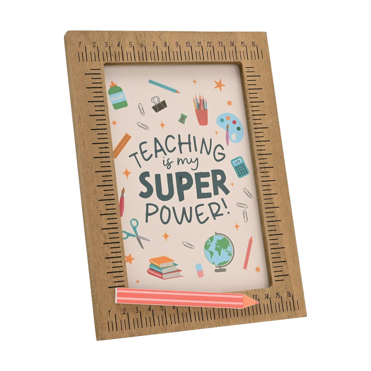 Teaching Is My Super Power Wooden Framed Plaque - Natural