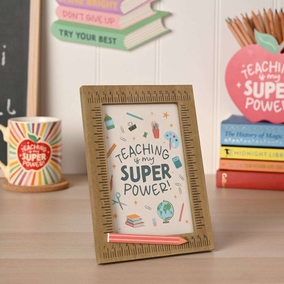 Teaching Is My Super Power Wooden Framed Plaque - Natural