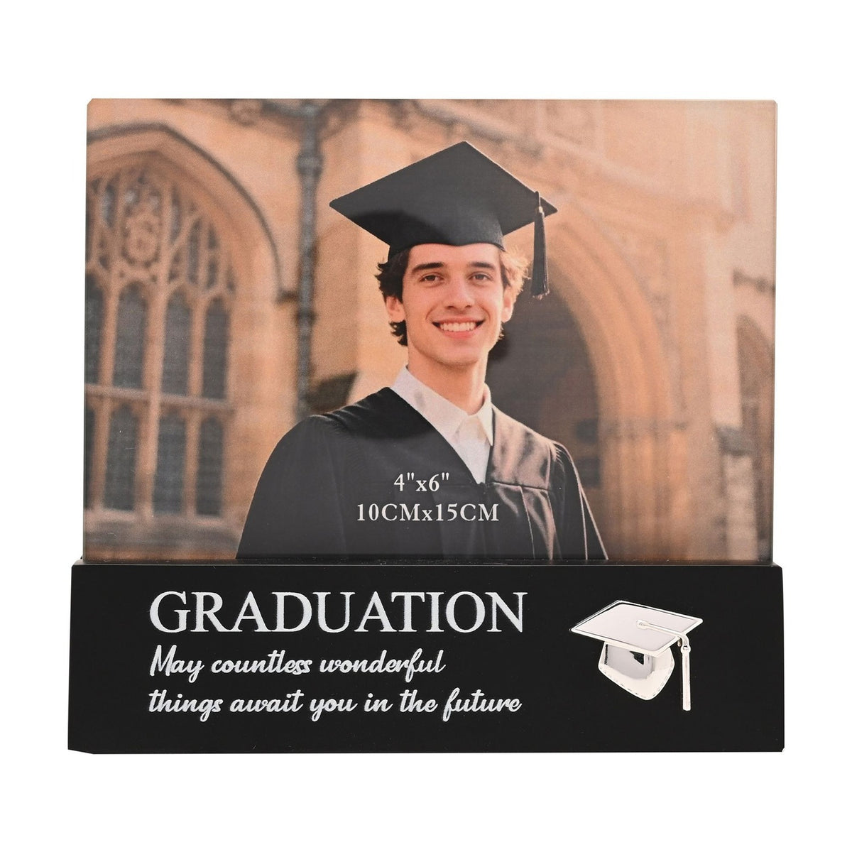 Graduation Cap Wooden Block Photo Frame 6 x 4in - Black