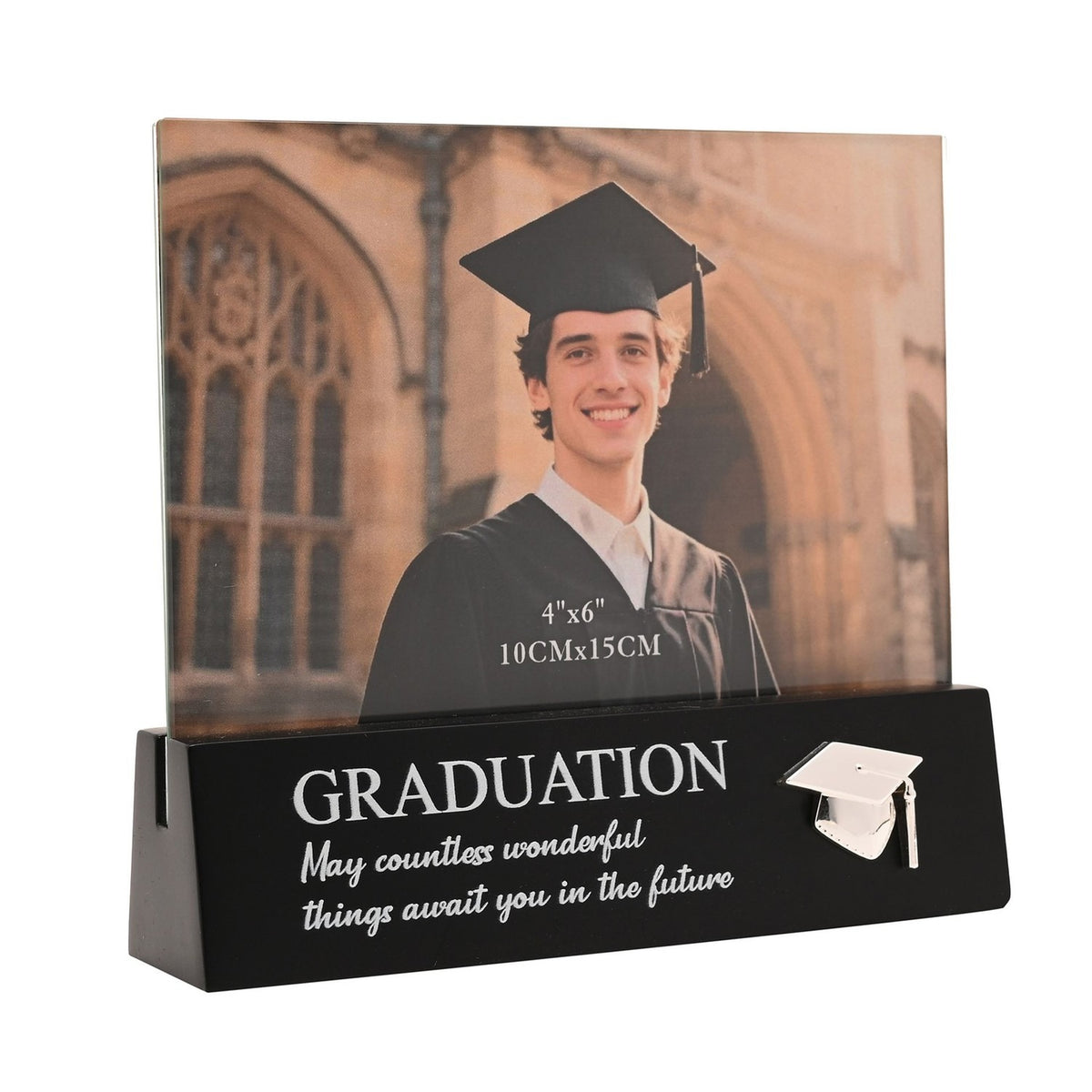 Graduation Cap Wooden Block Photo Frame 6 x 4in - Black