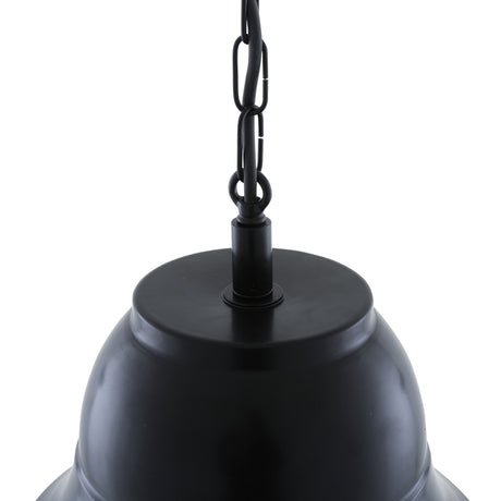 Close-up of the Scottsdale Bell Pendant Light in matt black, showing the chain suspension, cord, and stepped metal hood against a plain white background.